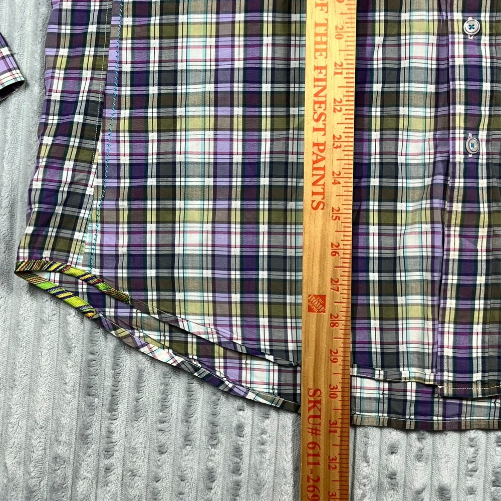 Robert Graham Freshly Laundered Button Up Shirt Men's L Purple Green Plaid Roll - Picture 9 of 13